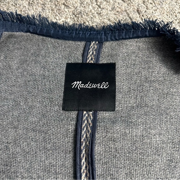 Madewell Fringed Herringbone Robe Coat Large XL gray navy wool blend open light - Picture 10 of 16